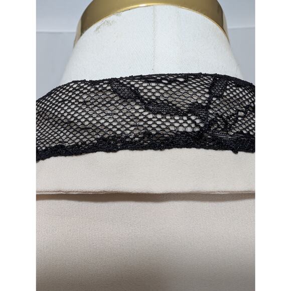 Ann Taylor LOFT Blouse XS Cream Black Lace Trim Bow Neck Long Sleeve - Picture 5 of 8
